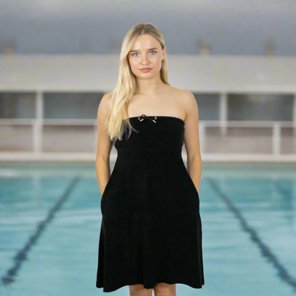 Classic quick-dry towel dress – stylish and breathable for port swim, sauna or spa.