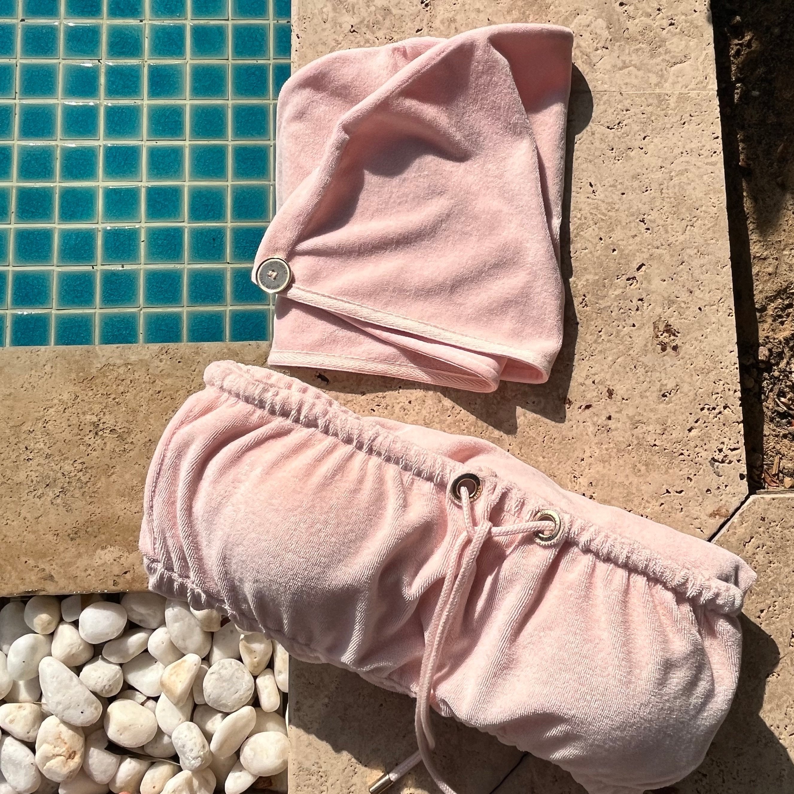 Luxury Pink  Dry Dolly Towel Dress and Light weight anti friction Hair Turban for after swimming 
